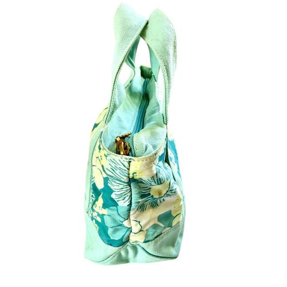 Adorable Vintage Lilly Pulitzer Mini Tote Blue Green Floral Fabric & Canvas - Picture 2 of 7